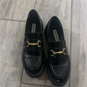Steve Madden Black Leather Loafers with Gold Bit